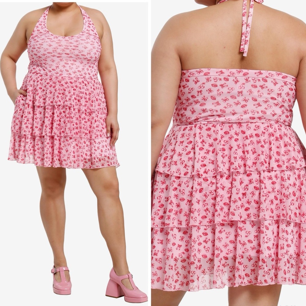 Hot Topic Sweet Society Pink Kisses & Hearts Halter Dress Plus Size